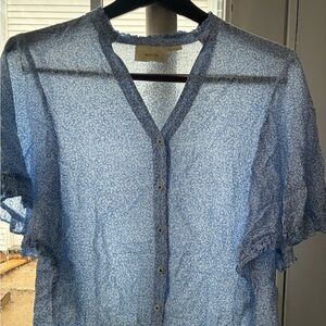 Anthropologie Sheer Blue Patterned Blouse